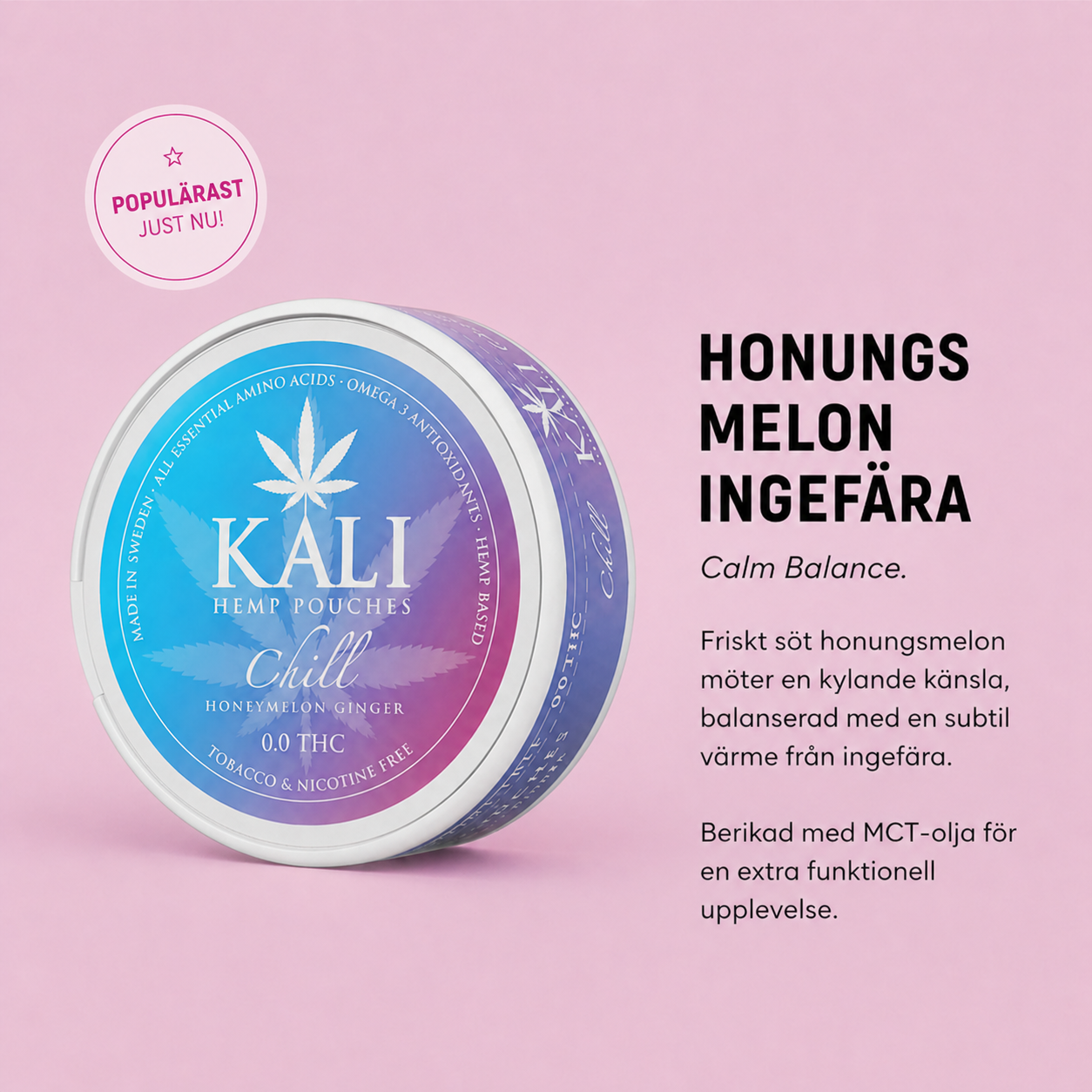 Nikotinfritt snus – KALI Chill Hemp Pouches | Honungs Melon Ingefära